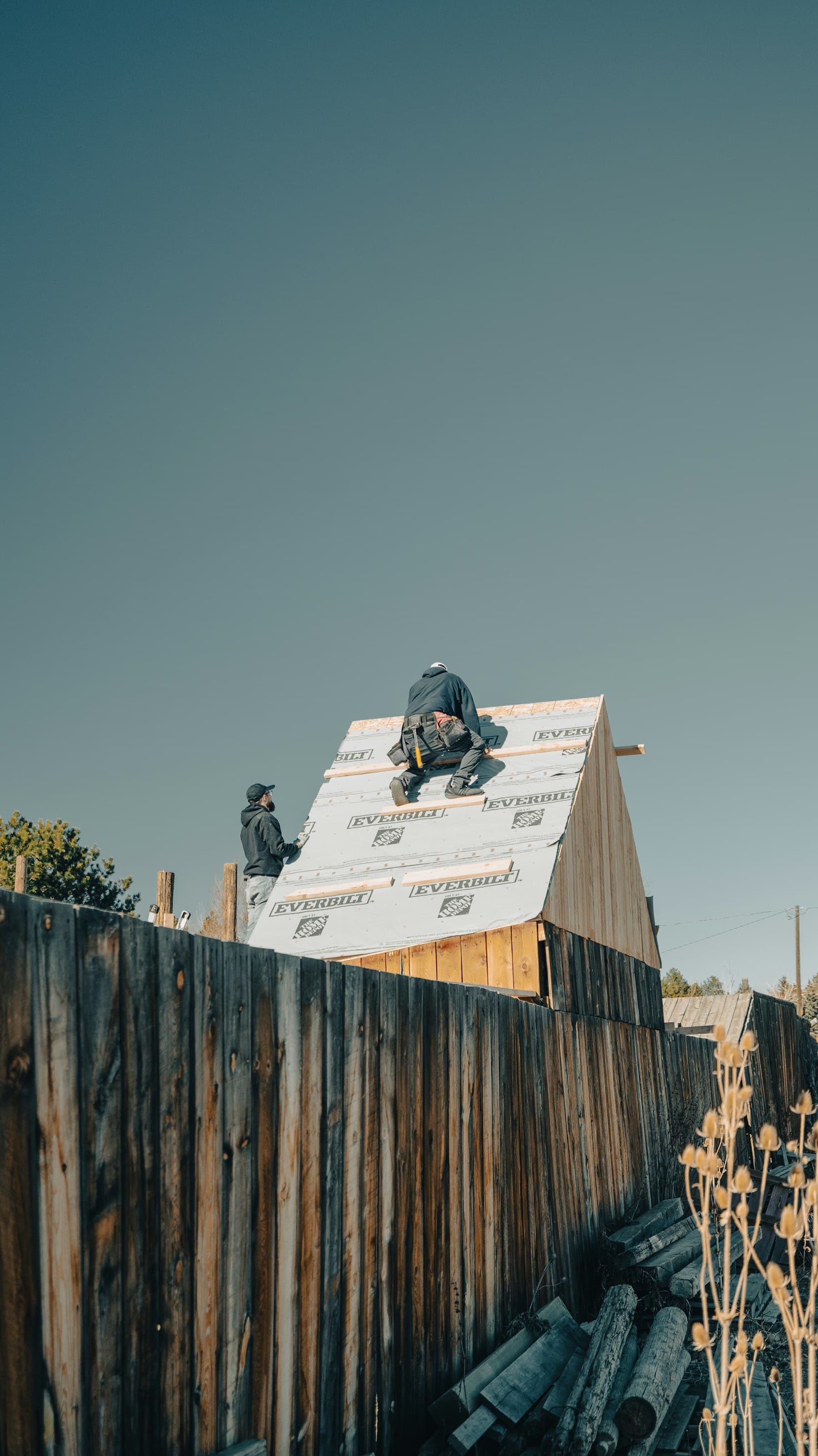 Roof construction in progress, stock photography